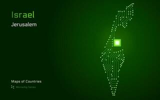 Israel Map with a capital of Jerusalem Shown in a Microchip Pattern with processor. E-government. World Countries vector maps. Microchip Series