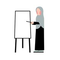 hijab profesor enseñando con pizarron vector