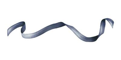 Dark blue satin ribbon, twisted. Hand drawn watercolor illustration. Isolated object on a white background. vector