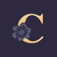 floral alfabeto C logo con flor. inicial letra C logo modelo vector