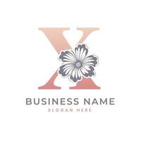 X letra logo con flor. floral X logo femenino lujo logo diseño vector