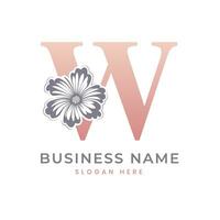 W Letter Logo with Flower. Floral W Logo Feminine Luxury Logo Design vector