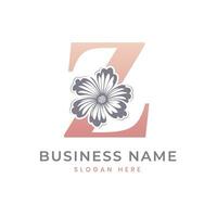 Z Letter Logo with Flower. Floral Z Logo Feminine Luxury Logo Design vector