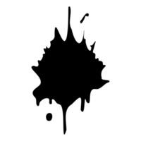 Ink blot. Abstract stain with drops and splashes. Black paint splatter. Vector illustration isolated on a white background. Liquid dirty inkblot. Grunge style. Design element.