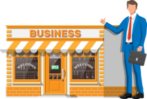 Shop building, businessman with briefcase png