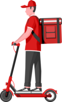 Delivery man riding kick scooter with box png