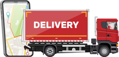 Delivery truck and smartphone with navigation app. png