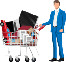 Customer with supermarket shopping cart png