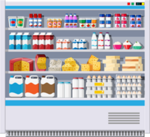 Showcase fridge with dairy products. png