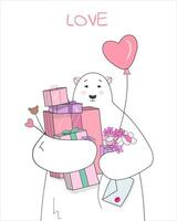 Cute polar bear with gifts for valentines day vector