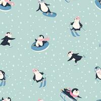 Seamless pattern with penguins on a snowing background vector