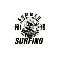 surfing vintage badge logo design vector template illustration