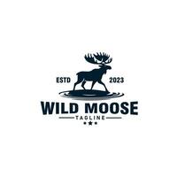 moose vintage silhouette style logo design vector template