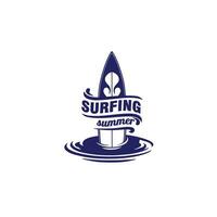 vintage surfing board logo design vector template illustration