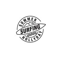 simple surfing line art logo design vector template illustration