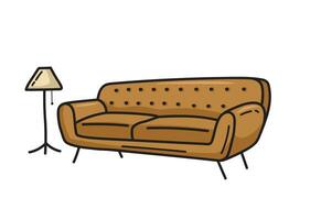 minimal colored sofa doodle with lamp vector