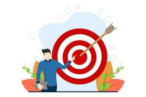 Concept of target, growth, people illustration, leadership, business, startup, business strategy, vector banner for website landing page. flat vector illustration on white background.