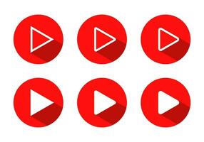 Play icon on red circle. Video streaming symbol vector with long shadow