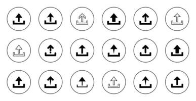 Upload icon set on black circle line. Upward arrow symbol vector