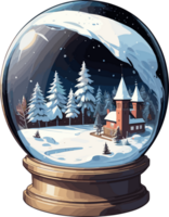 AI generated WInter Night View inside Snow Globe Illustration png