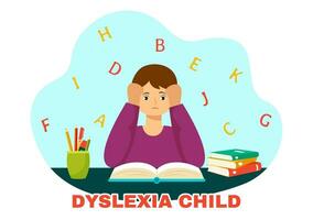 Dyslexia Children Vector Illustration of Kids Dyslexia Disorder and Difficulty in Learning Reading with Letters Flying Out in Flat Cartoon Background