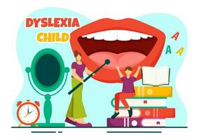 Dyslexia Children Vector Illustration of Kids Dyslexia Disorder and Difficulty in Learning Reading with Letters Flying Out in Flat Cartoon Background