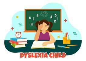 Dyslexia Children Vector Illustration of Kids Dyslexia Disorder and Difficulty in Learning Reading with Letters Flying Out in Flat Cartoon Background