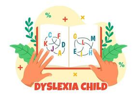 Dyslexia Children Vector Illustration of Kids Dyslexia Disorder and Difficulty in Learning Reading with Letters Flying Out in Flat Cartoon Background