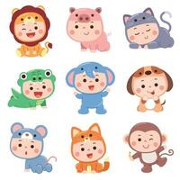 Cartoon Baby character. Costume animals baby. vector