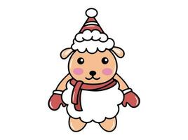 Sheep Cartoon with Santa Hat Christmas vector