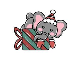 Christmas with Elephant and Santa Hat vector