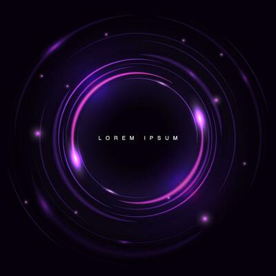 Abstract purple effect background. Beautiful design of rotation frame. Mystical portal. Bright sphere lens. Rotating lines. Glow ring. Magic neon ball. Led blurred swirl. Vector illustration