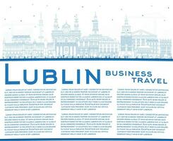 Outline Lublin Poland city skyline with blue buildings and copy space. Lublin cityscape with landmarks. Business and tourism concept with modern and historic architecture. vector