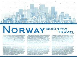 Outline Norway city skyline with blue buildings and copy space. Concept with historic and modern architecture. Norway cityscape with landmarks. Oslo. Stavanger. Trondheim. Bergen. vector