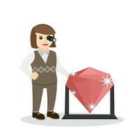 Diamond grader standing with big ruby vector