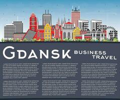 Gdansk Poland city skyline with color buildings, blue sky and copy space. Gdansk cityscape with landmarks. Business and tourism concept with modern and historic architecture. vector