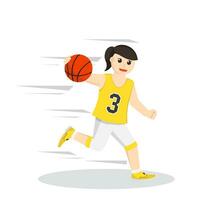 basketball player girl running and dribbling ball vector