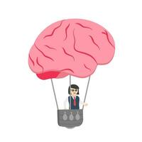 Businesswoman Nerd ride Brain Air Balloon vector