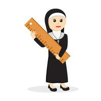 nun holding giant ruler design character on white background vector