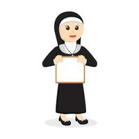 nun holding whiteboard design character on white background vector