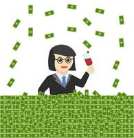 Businesswoman nerd bath in money vector