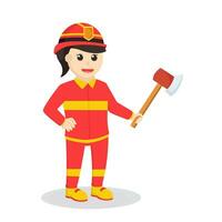 firefighter woman holding axe vector