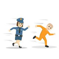 Policewoman Catch prisoner design character on white background vector