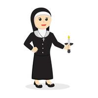 nun holding candle design character on white background vector