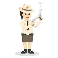 Sheriff woman holding double gun design character on white background vector