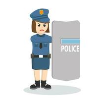 Policewoman With shield design character on white background vector