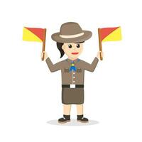 girl scout doing semaphore design character on white background vector