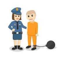 Policewoman Caught prisoner design character on white background vector