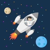 Spaceman woman flying with rocket design character on white background vector