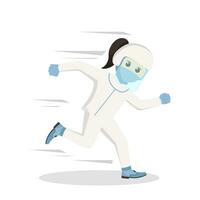 profesional médico mujer con personal protector equipo corriendo diseño personaje en blanco antecedentes vector